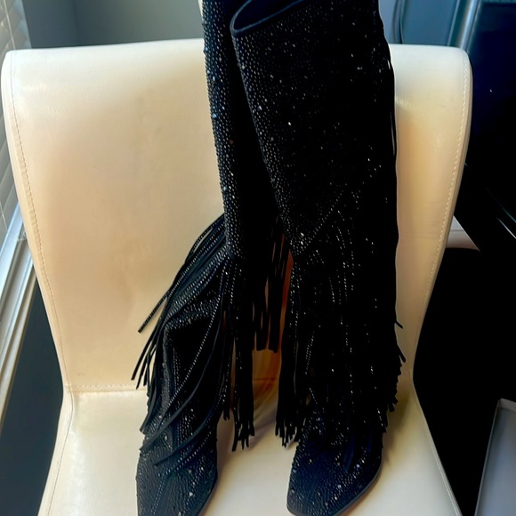 Jessica Simpson Black Rhinestone Boots with Fringe. - Picture 10 of 11